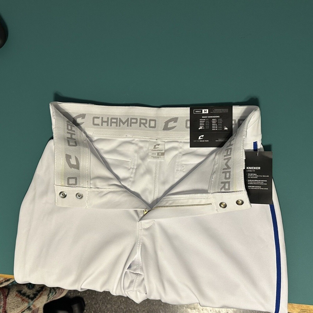 Champro Adult Triple Crown Knicker Baseball Pant White Blue Stripe Medium New - Picture 6 of 15